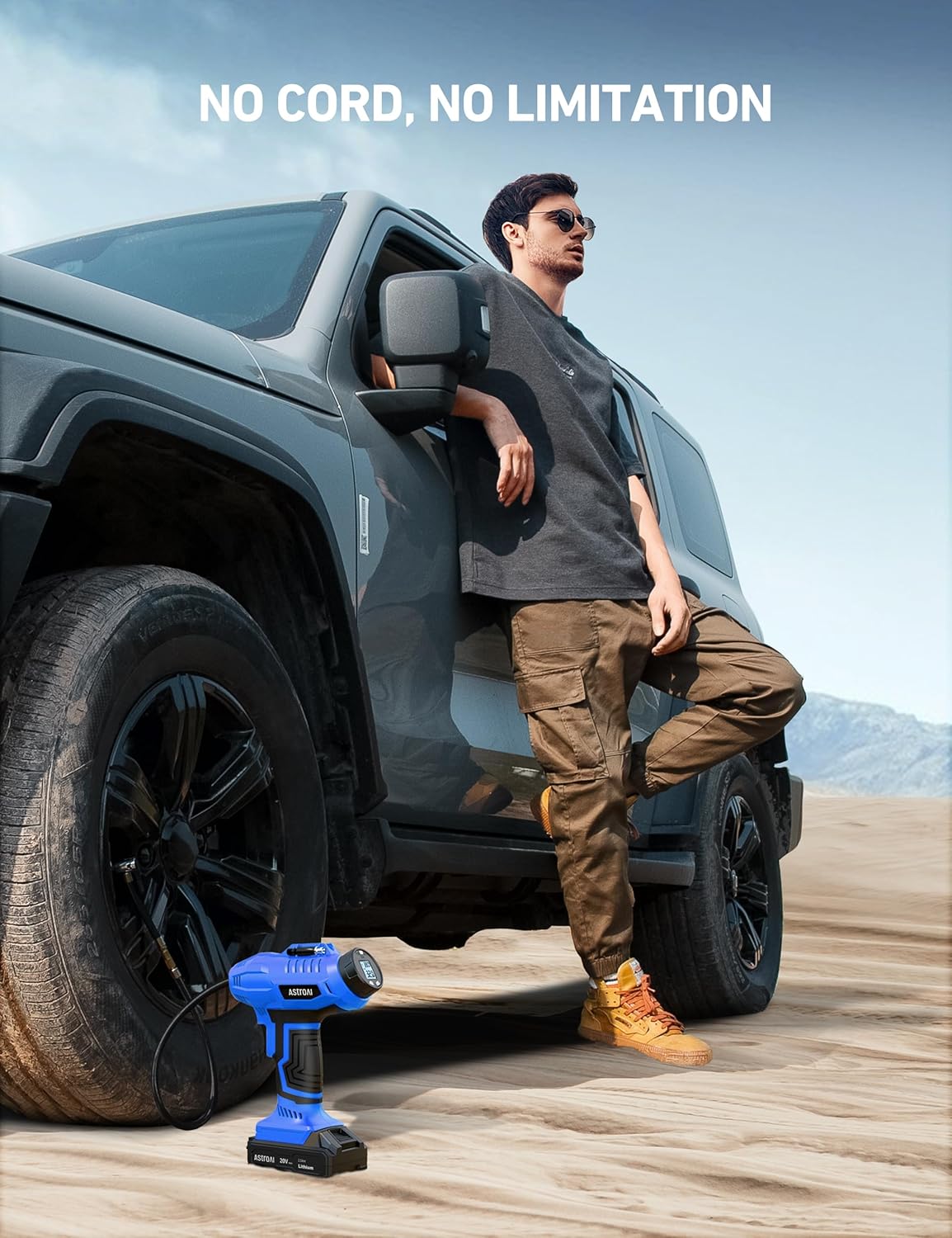 AstroAI C2 Cordless Tire Inflator Air Compressor 20V Rechargeable Battery Powered 160PSI Portable Handheld Air Pump with 12V Car Power Adapter Digital Pressure Gauge for Cars Motorcycles Blue