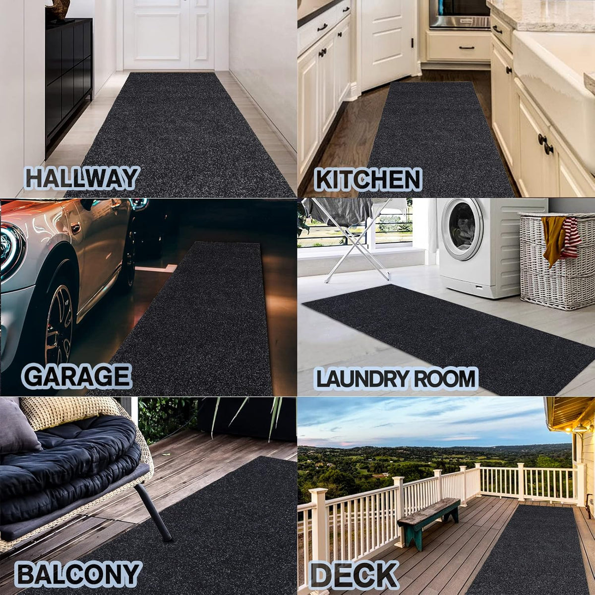 Custom Size Backed Non-Slip Area Rugs Runner, Easy Clean, Waterproof Runner Rugs for Hallway Entryway, Kitchen, Laundry, 4FT x 75FT, Black