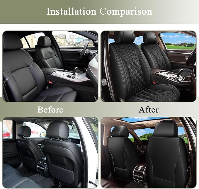 Car Seat Covers Front Pair for Hyundai Santa Fe 2007-2025 2026: Breathable Perforated Leather Seat Cover (Black)