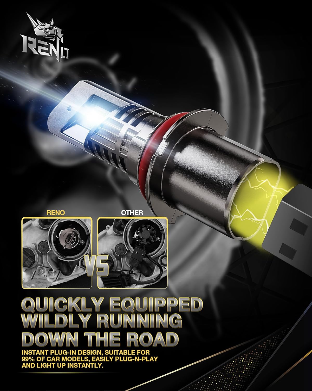 RENO 9007 Bulb,9007 Fog Light Bulbs 6000k White Lights Cool Fan Fanless In Line Car Fog Bulb Plug-N-Play, Pack of 2
