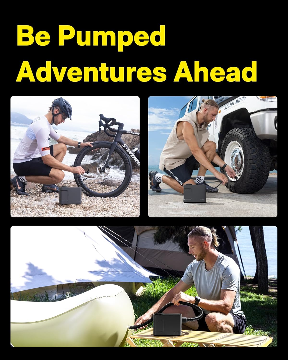 HOTO Air Pump Master, Portable Cordless Tire Inflator, Electric Air Pump with 9 Pump Modes, 12V DC Car Connector for Car, Bikes, Inflatable Pool Float, Air Mattress, Kayak, Tent, Paddle Board, Sup