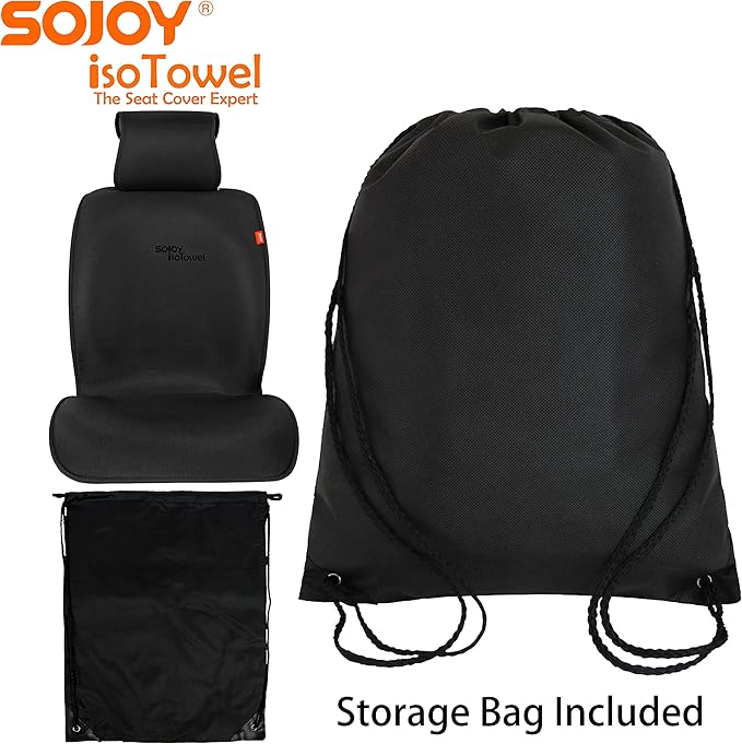 Sojoy IsoTowel Car Seat Cover for Front Seat,Microfiber Breathable Cloth Seat Protector,with Quick-Dry Non-Slip Back for All Workouts,All-Weather (Carbon Black, 1 Pcs)