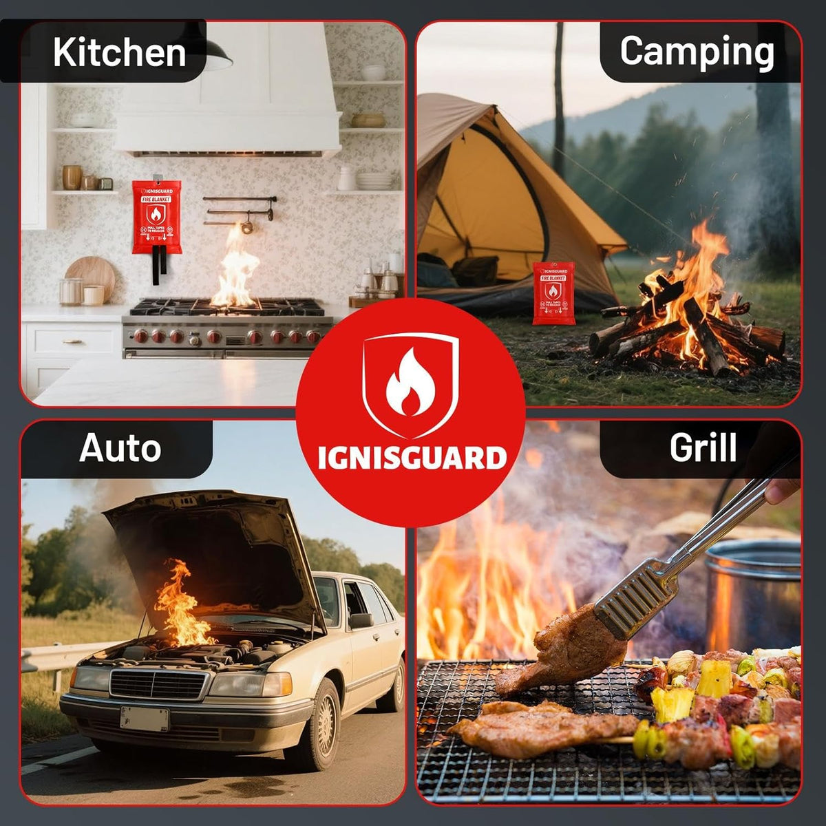 Emergency Fire Blanket for Home and Kitchen, 2-Pack 40"x40", Fiberglass Fire Blankets Emergency for Home BBQ Grill Camping Car Office Warehouse Picnic Fireplace Fireproof Survival Safety