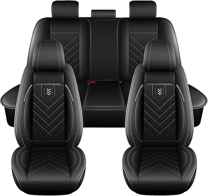 AOMSAZTO Car Seat Covers Fit for Subaru Forester 2007-2024 2025 2026 Full Set Premium Seat Covers Waterproof Leather Automotive Seat Cushion Protector Compatible with Airbag(5 Seats,Black)