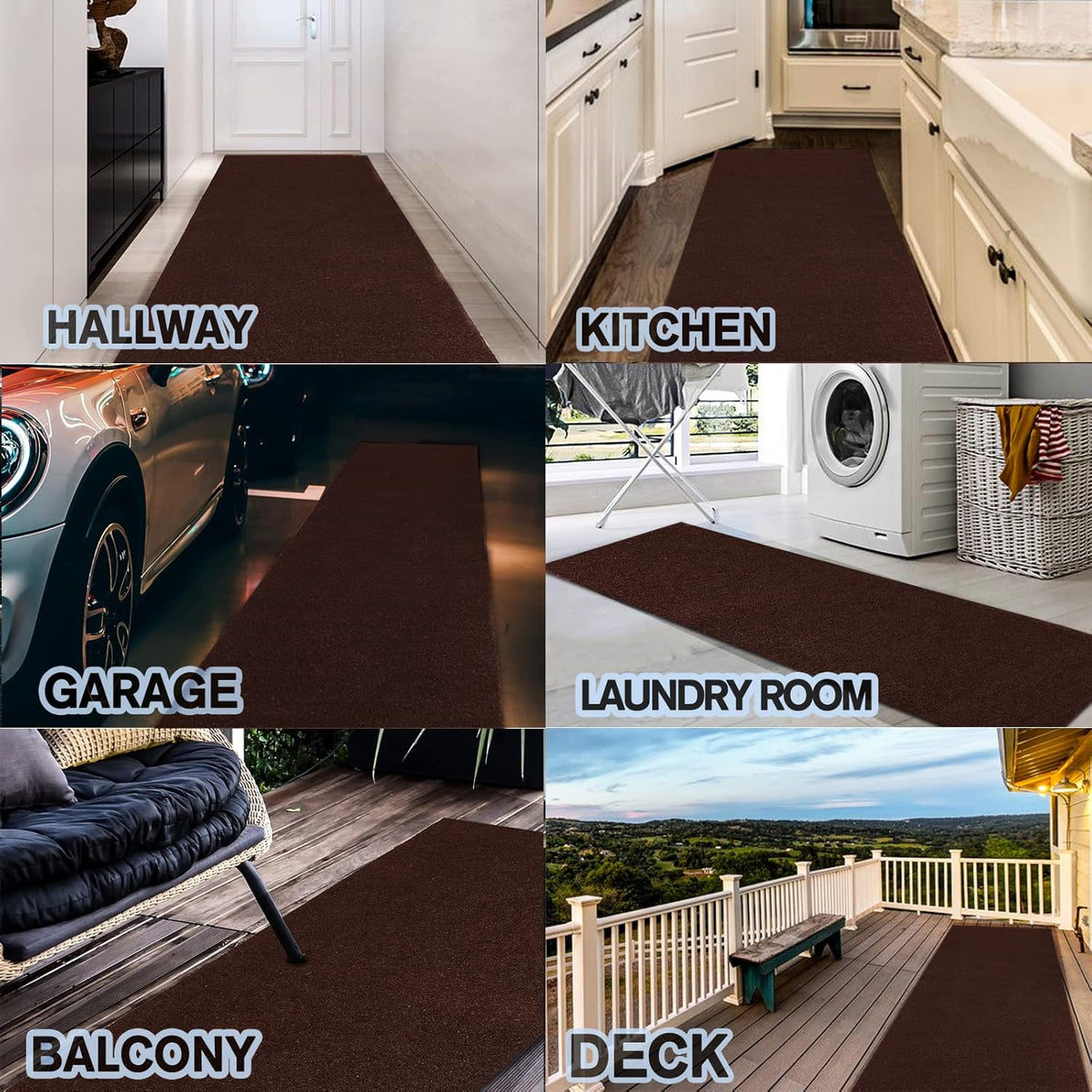 Custom Size Backed Non-Slip Area Rugs Runner, Easy Clean, Waterproof Runner Rugs for Hallway Entryway, Kitchen, Laundry, 3FT x 81FT, Brown