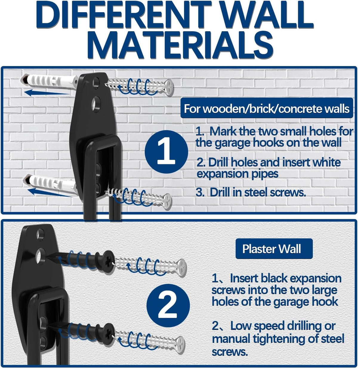 3-H Large Garden Hose Holder Wall Mount 4 Pack,Solid Steel Hose Hanger,Water Hose Holders for Outside,Perfect for Hanging Outdoor Air Hose,Ropes,Pipes,Garden Tools,Ladders,Bikes,Bulk Items(Black)