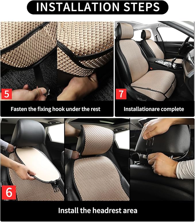 Auto Newer Car Seat Cover,Breathable Front Car Seat Cushion,Comfortable Car Seat Protector,Anti-Slip and Full Wrap Driver Car Seat Protector with Storage Pocket,Universal All Seasons(Beige,2PCS)