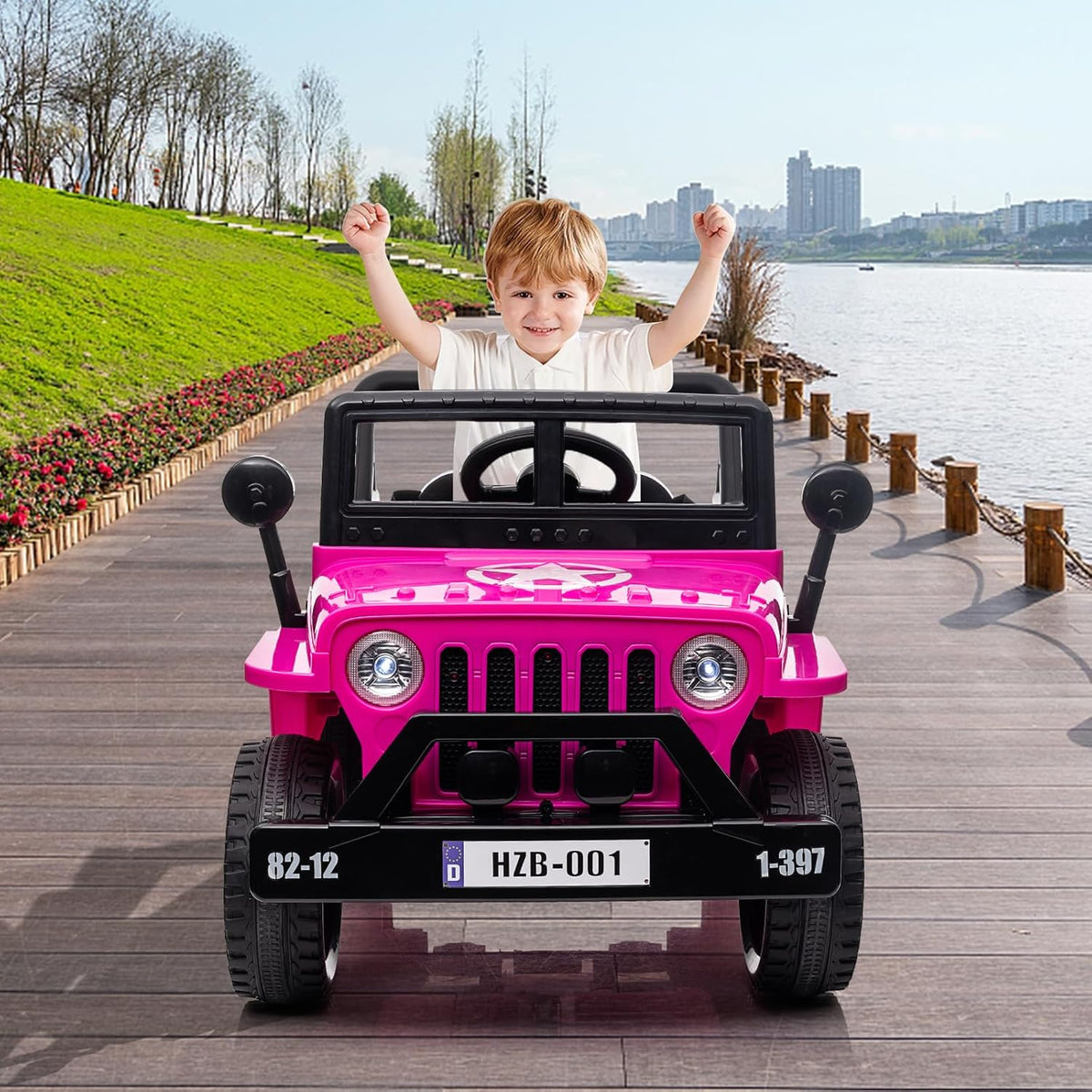 Ride On Car,12V Electric Car for Kids with Remote Control, MP3, LED Headlights, 2 Motors, Double Doors, Safety Belt, Ride On Toys for Boys Girls