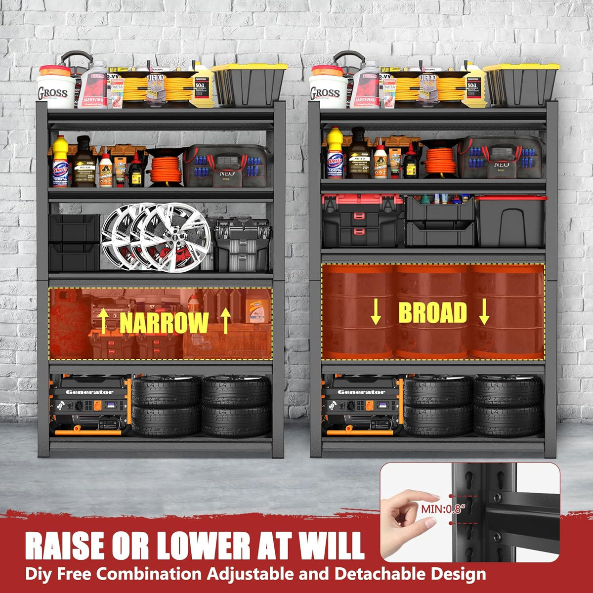 72''H Garage Shelving Heavy Duty Shelving Units, 4000LBS Ultra-Large Capacity Adjustable 5 Tier Metal Storage Shelves for Kitchen, Warehouse and Basement, 47.2''Wx23.6''Dx72''H, Black