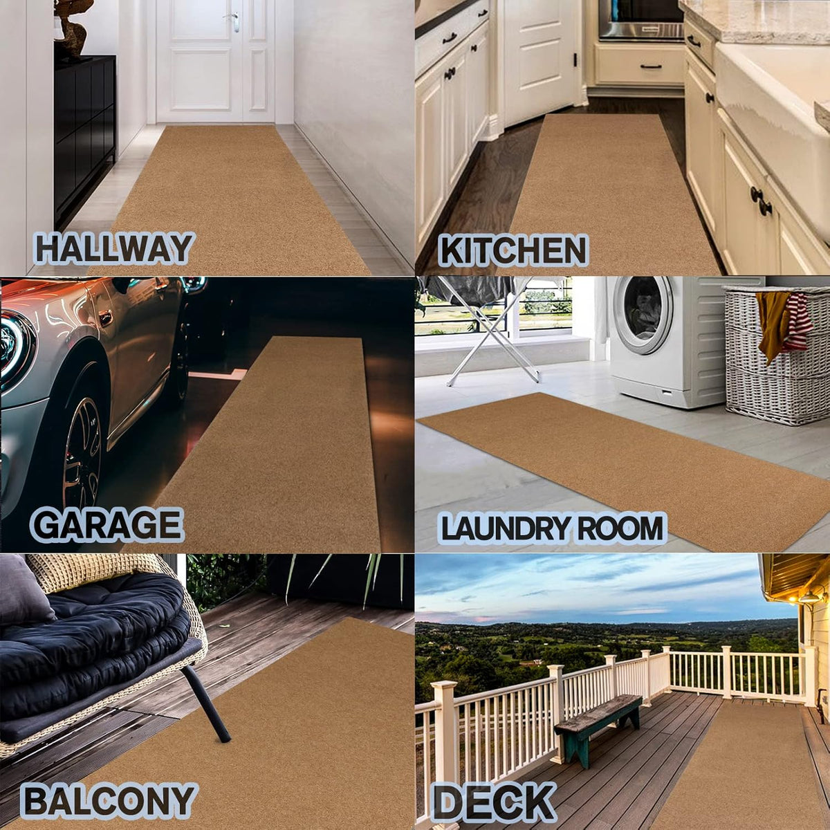 Custom Size Backed Non-Slip Area Rugs Runner, Easy Clean, Waterproof Runner Rugs for Hallway Entryway, Kitchen, Laundry, 3FT x 13FT, Beige