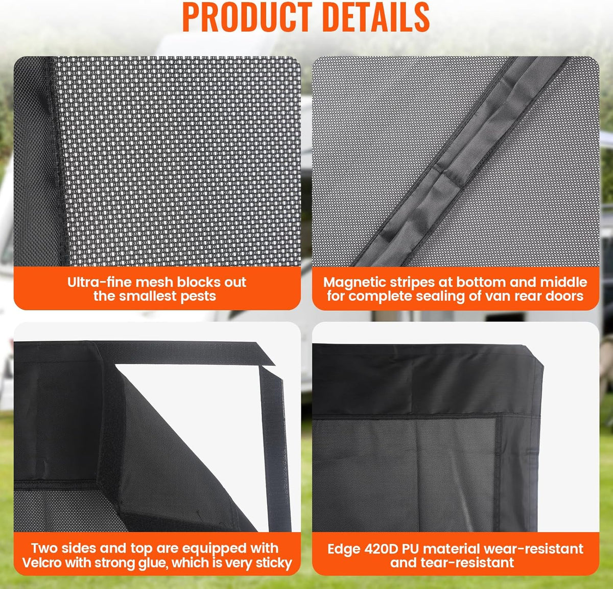 83''H x 59''W Van Bug Screen Side Door Sliding Door Window Covers with Magnetic Closure Car Window Screens for Mercedes Sprinter Motorhome Camper