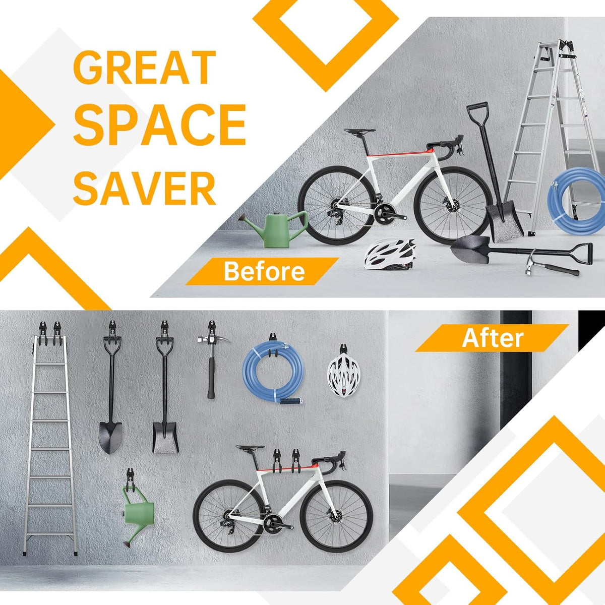 WIN&YING 6 Pack Steel Garage Storage Hooks, Heavy Duty Wall Mounted Storage Hanger, Anti-Slip Tool Organizer for Hanging Ladders, Hose, Bulk Items, Power and Garden