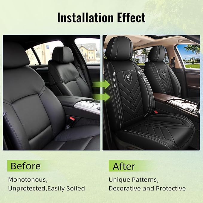 AOMSAZTO Car Seat Cover for Chevrolet Chevy Equinox 2007-2025 2026 Front Set, Leather Car Seat Protector Waterproof, Non Slip Car Seat Cushion, Interior Seat Covers Automotive Accessories - Black