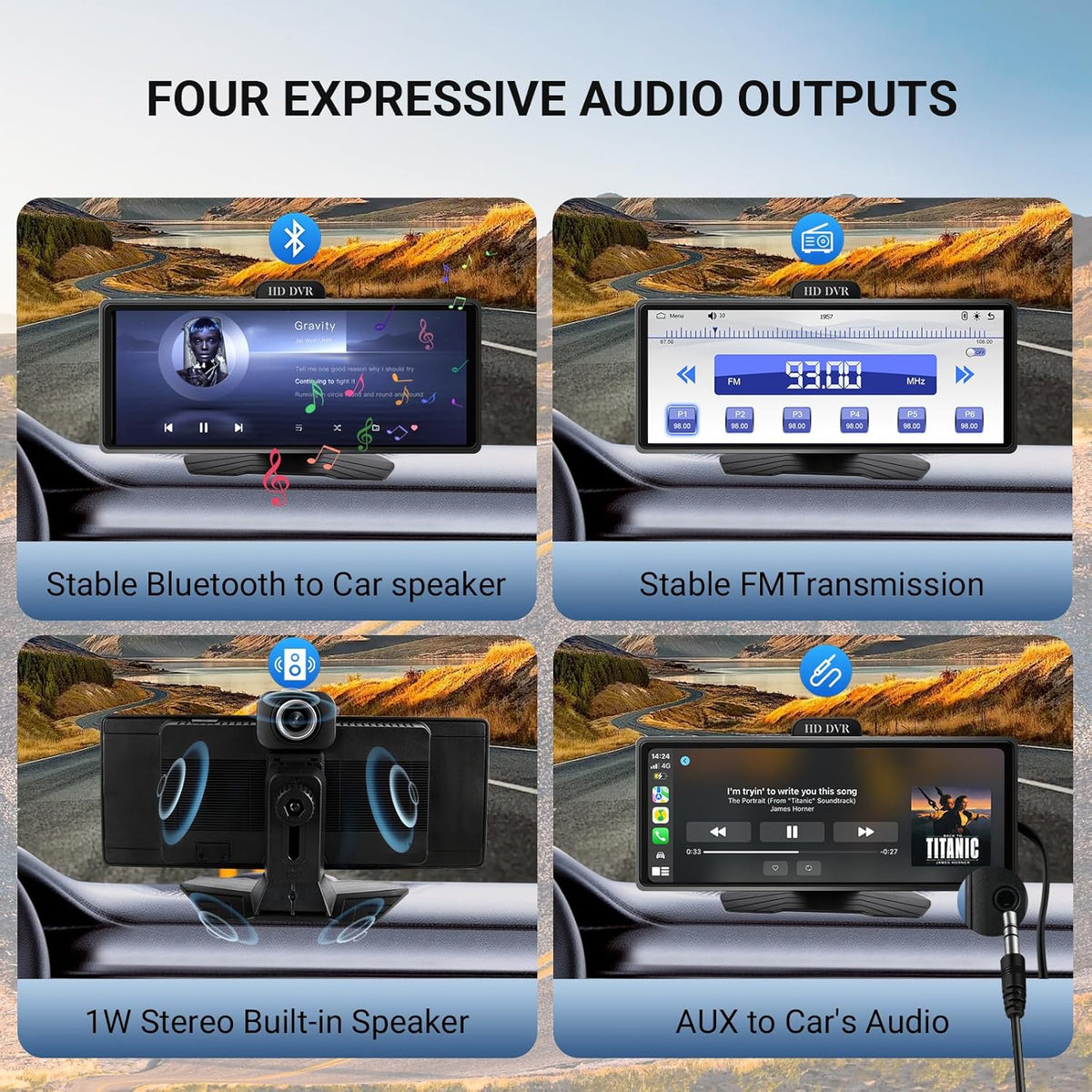 9.26 Inch Wireless Apple CarPlay & Android Auto Car Display with 1080P Dash Cam & Backup Camera All-in-One Smart Car Stereo Free 64GB SD Card