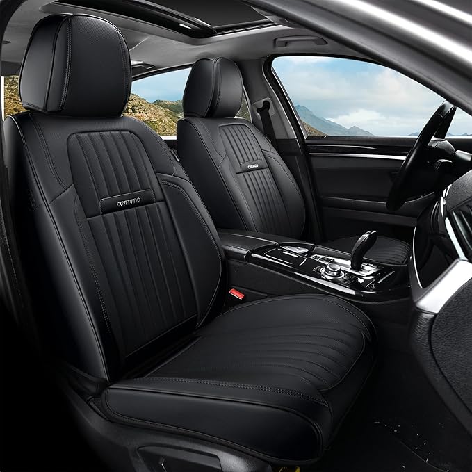Coverado Car Seat Covers Full Set, Seat Covers for Cars, Black Car Seat Cover, Nappa Leather Car Seat Cushion, Car Seat Protector, Waterproof Car Seat Covers Front Seats and Back Fit for Most Cars