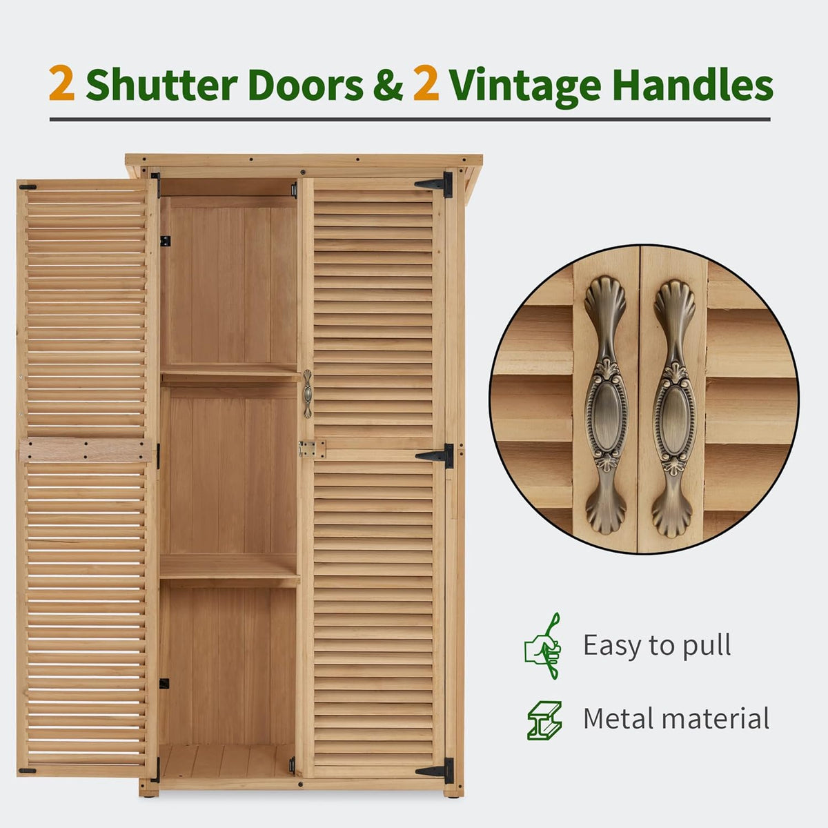 MCombo Outdoor Storage Cabinet, Wooden Storage Shed with Latch, Outside Garden Tool Shed with 2 Doors for Patio Yard Lawn, 0808 (Natural, Medium)