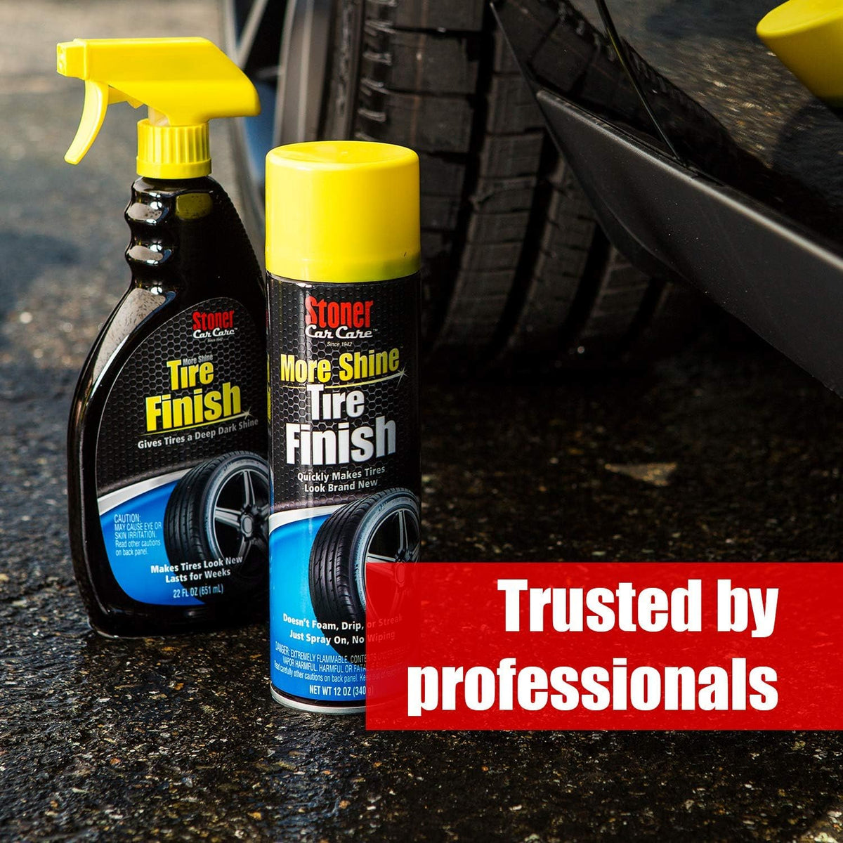Stoner Car Care 91044 Original More Shine Tire Finish for Tire and Wheel Care Creates a Long-Lasting, Rain-Resistant Tire Shine, Makes Faded Tires Look New, Non-Greasy Formula, 12 Oz, Pack of 1