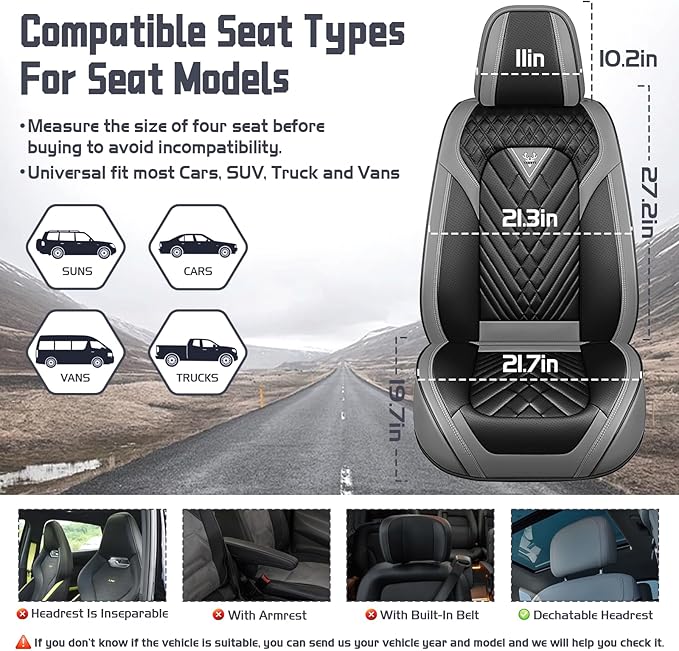 Truck Seat Covers for Chevy Silverado 3500 2007-2026, Waterproof Premium Leather Full Coverage Car Seat Cover, Muscle Sport Style Auto Interior Seat Cover Sets (Front Set/Gray Black)