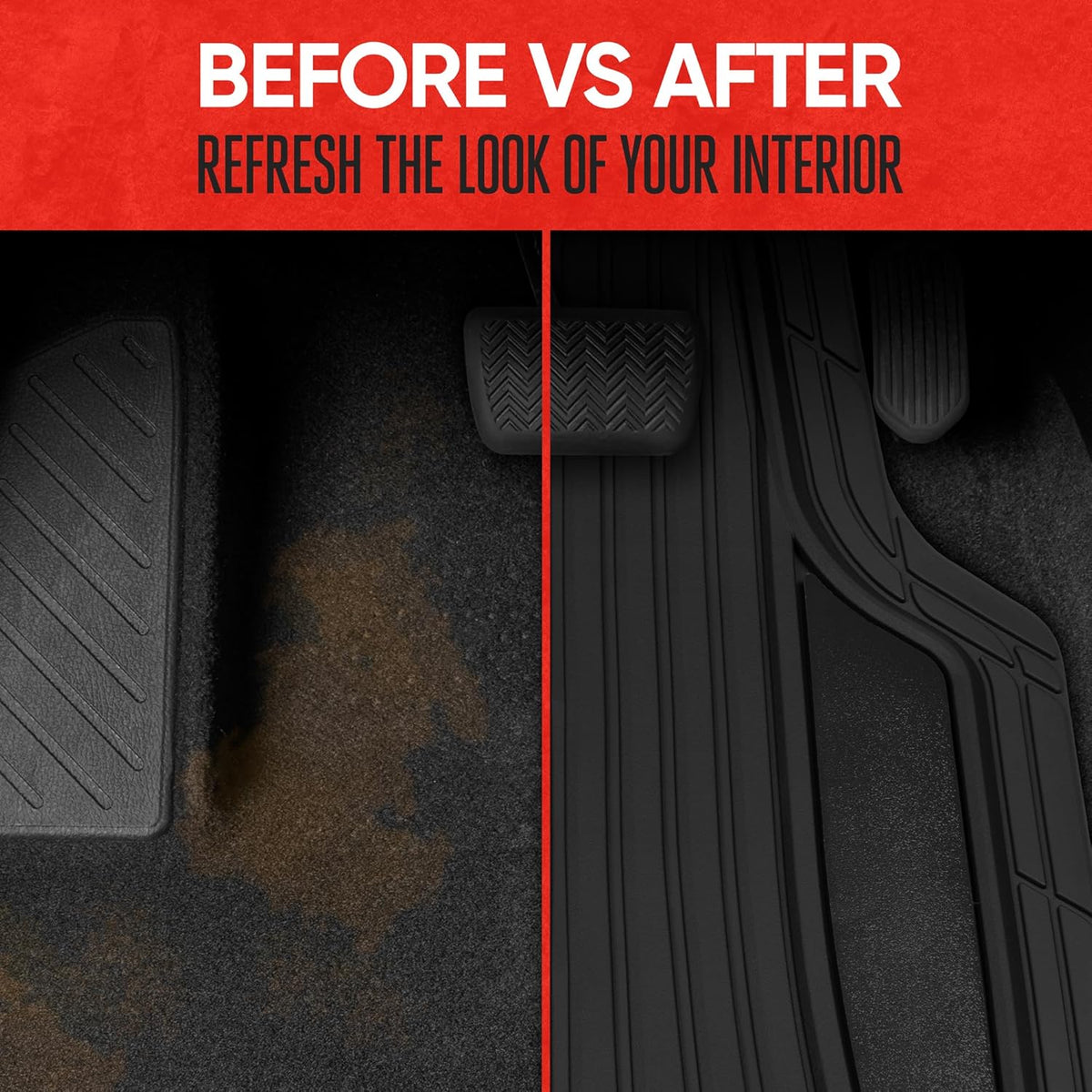 Motor Trend Rubber Car Floor Mats - Durable, All Weather Protection with Non-Slip Backing, Two Tone Accent - For Front and Rear, Black & Gloss Black