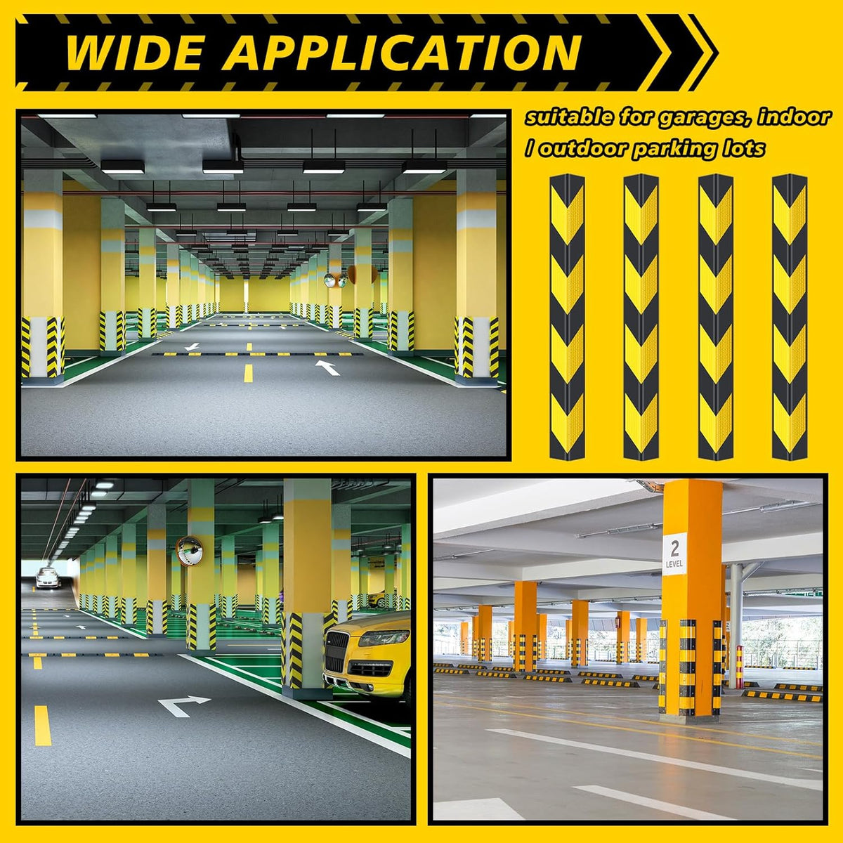 12 Pack Garage Wall Corner Guards, 31" Rubber Edge Protectors with Reflective Stripe for Parking Safety, Car Bumper and Wall Corner Protection