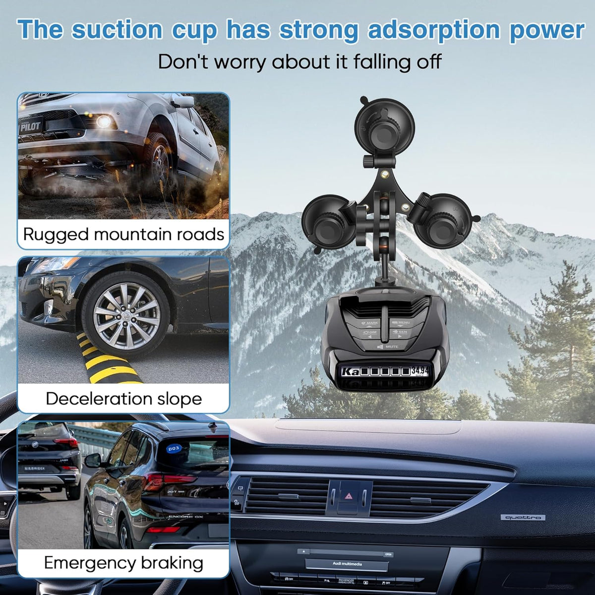 Radar Detector Mount - Triangular Suction Cup Windshield Bracket (for Cobra Detectors)