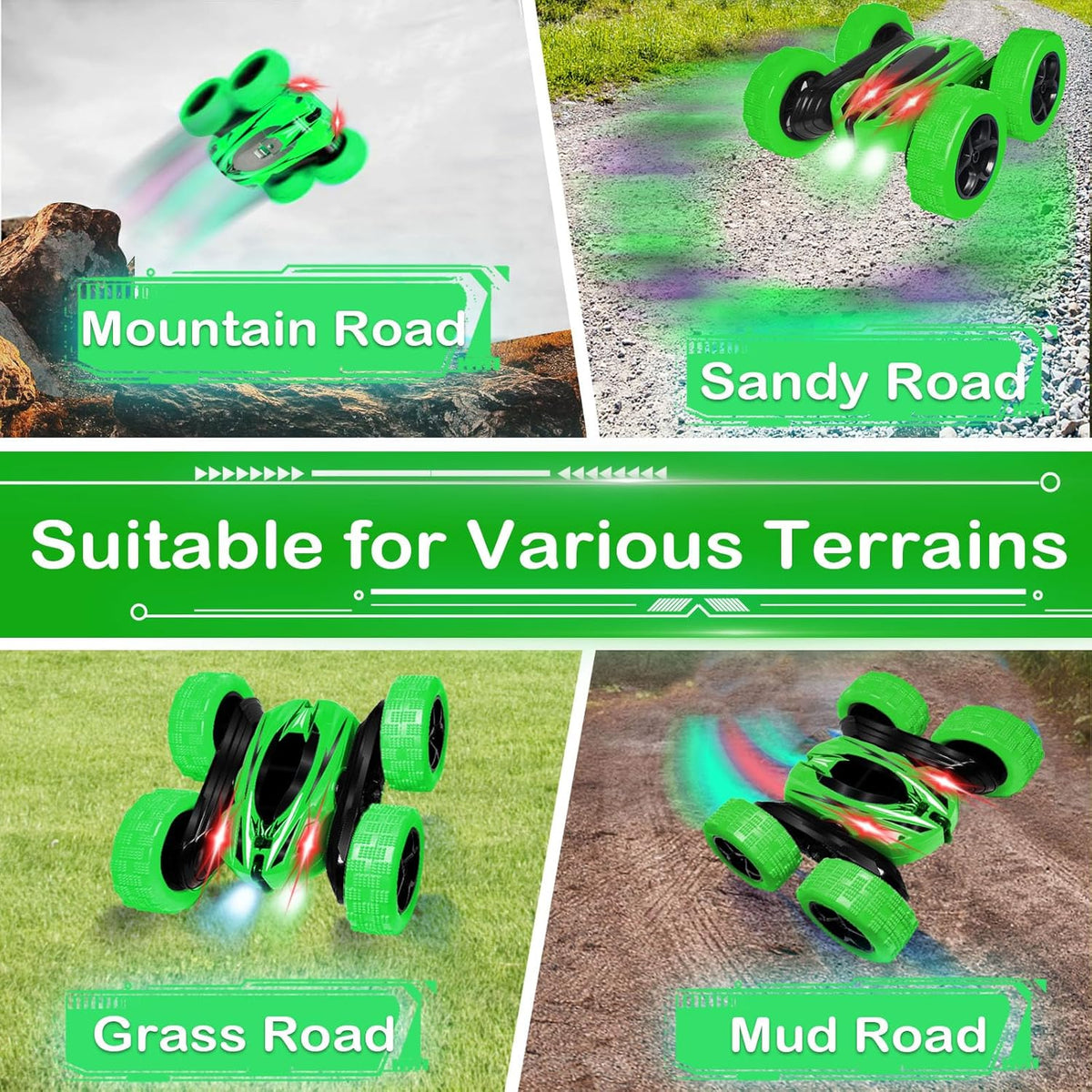 FREE TO FLY Remote Control Car for Boys 8-12: 2.4Ghz Electric Rechargeable Race Stunt Cars Double Sided 360 Rolling Rotating Rotation with Led Headlights