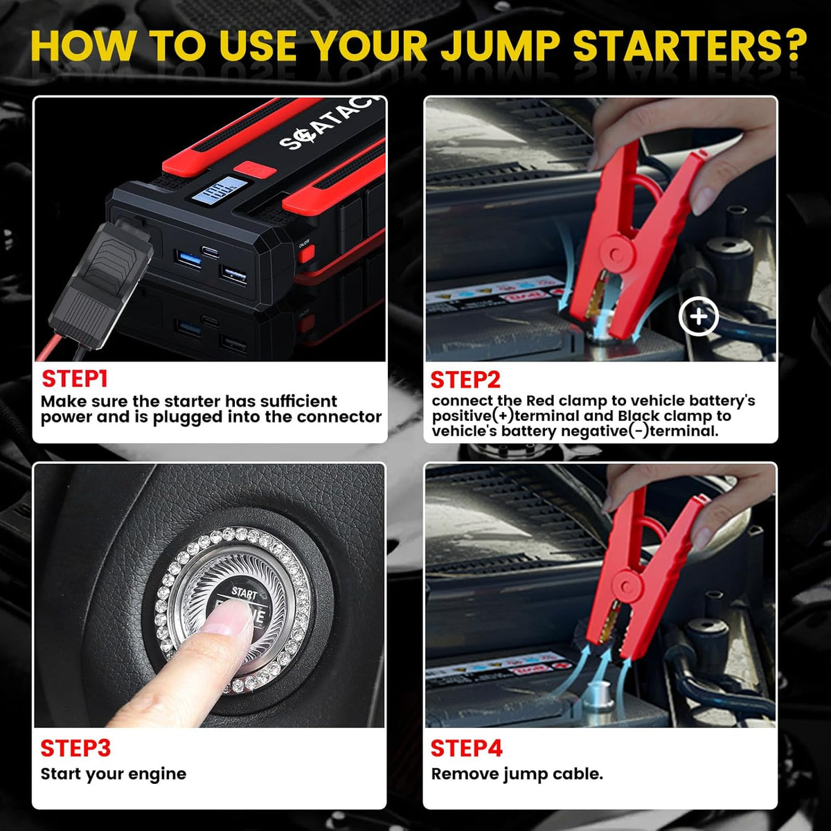Scatach 002 3500A Car Battery Jump Starter,12V Jump Starter Battery Pack (up to 10.0L Gasoline and 8.0L Diesel Engine),12V Portable Jump Box with LED Display, 3 Modes Flashlight and Jumper Cable