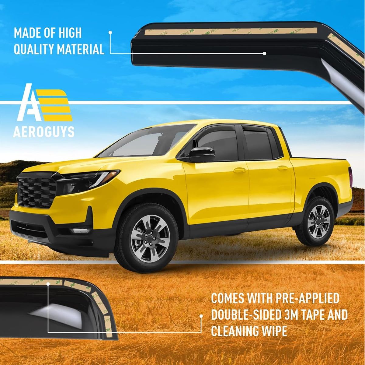 Extra Durable Window Deflectors in-Channel Window Visors Rain Guards Fit for Honda Ridgeline 2017-2025, Sun Visors, Wind Vent for Shades, Exterior Car Accessories - 4 pcs. AG0856