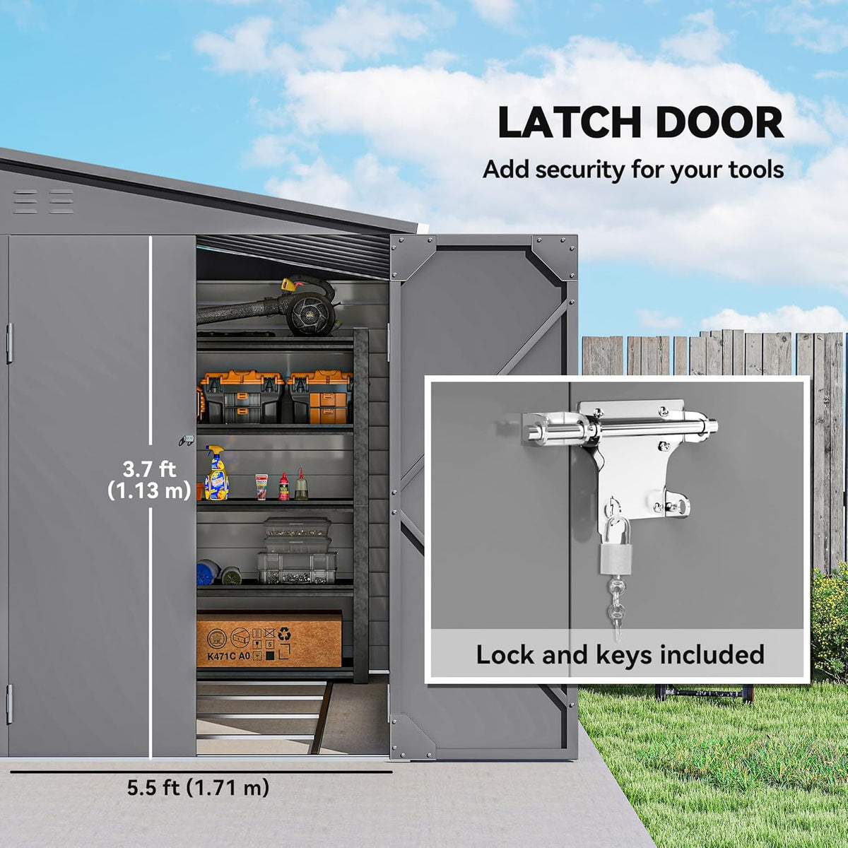 Outsunny 4.6' x 9' Steel Outdoor Storage Shed, Lean to Shed, Metal Tool House with Foundation Kit, Lockable Doors, Gloves and 2 Air Vents for Backyard, Patio, Lawn, Gray