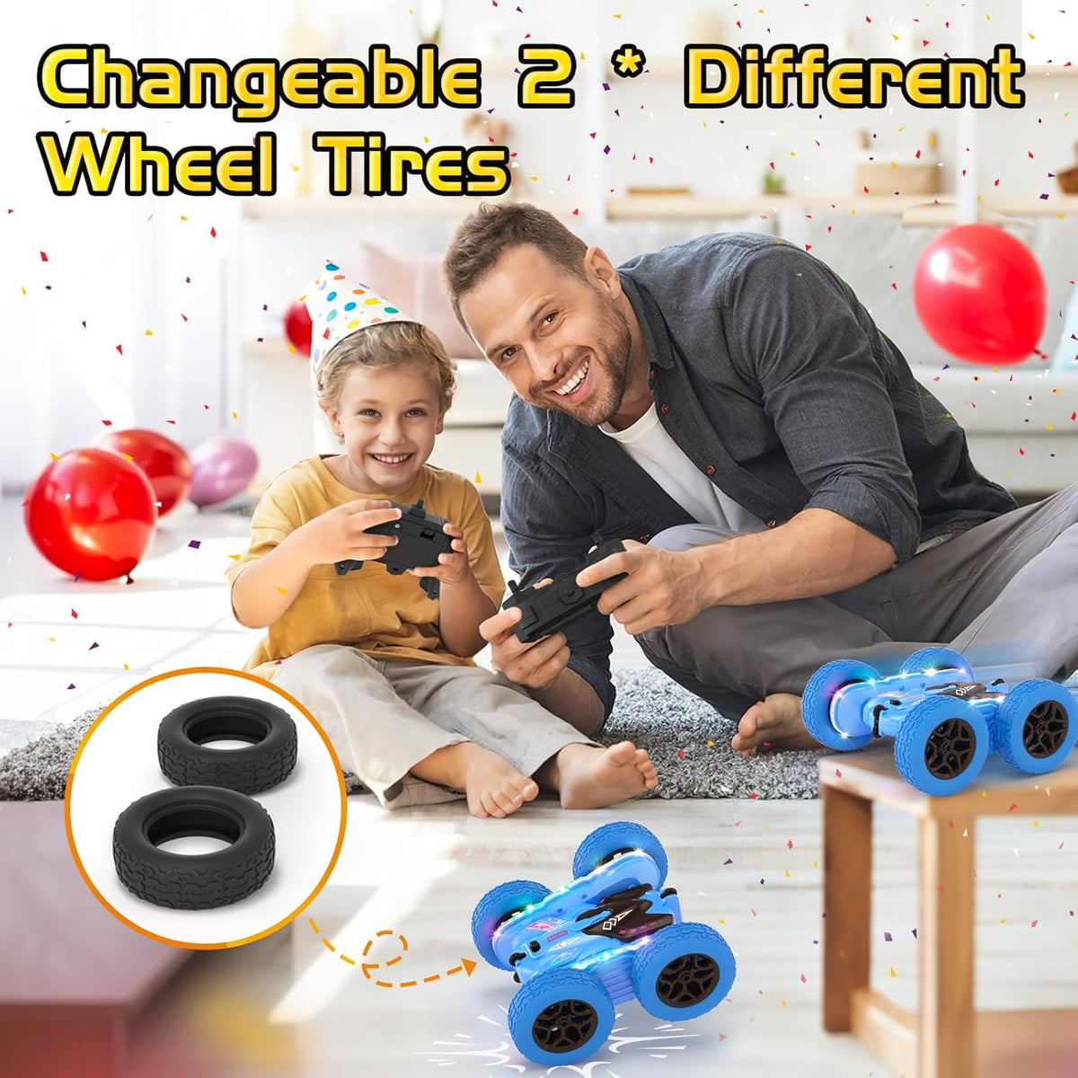 Remote Control Car, RC Cars for Kids with New Upgraded Strip Lights, 2.4GHz RC Stunt Cars with Headlights, 600mAh 4WD 360° Rotating Off Road, 4 5 6 7 8 9 Year Old Boy Toys Birthday Gifts