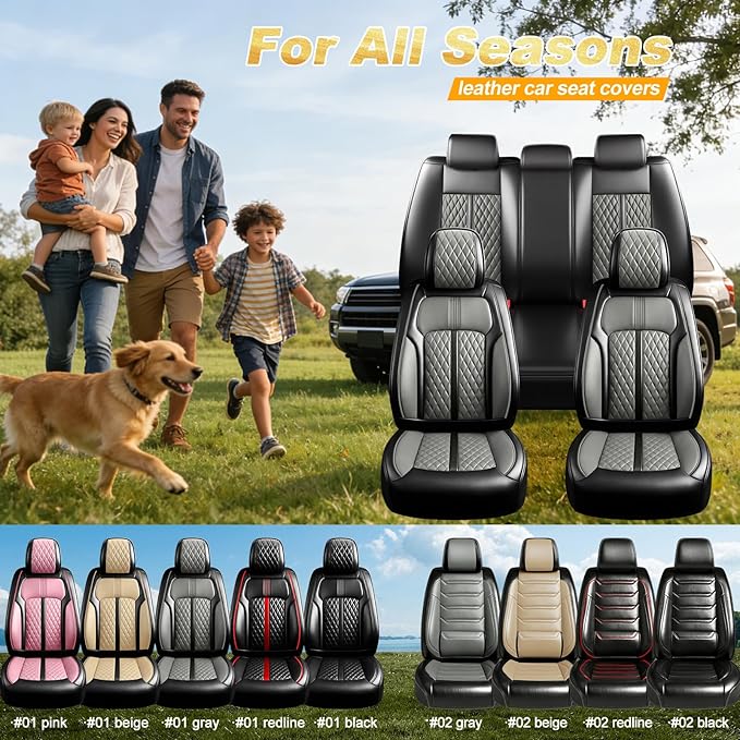 Fit RAV4 Car Seat Covers for Select Toyota RAV 4 2013-2026 /RAV4 Hybrid - Premium Full Coverage Leather, Waterproof & All Weather Seat Cushion Protector, Full Set, Black+Gray