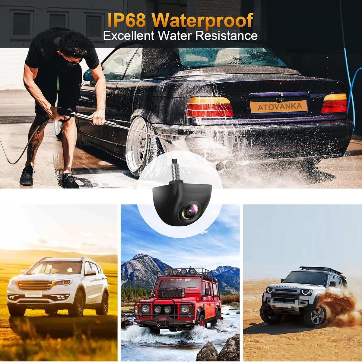 Backup Camera, Real 142° Wide Angle Reverse Camera, HD Vehicle Backup Cameras, IP68 Waterproof, Super Night Vision Rear View Camera for Car Pickup Truck SUV RV