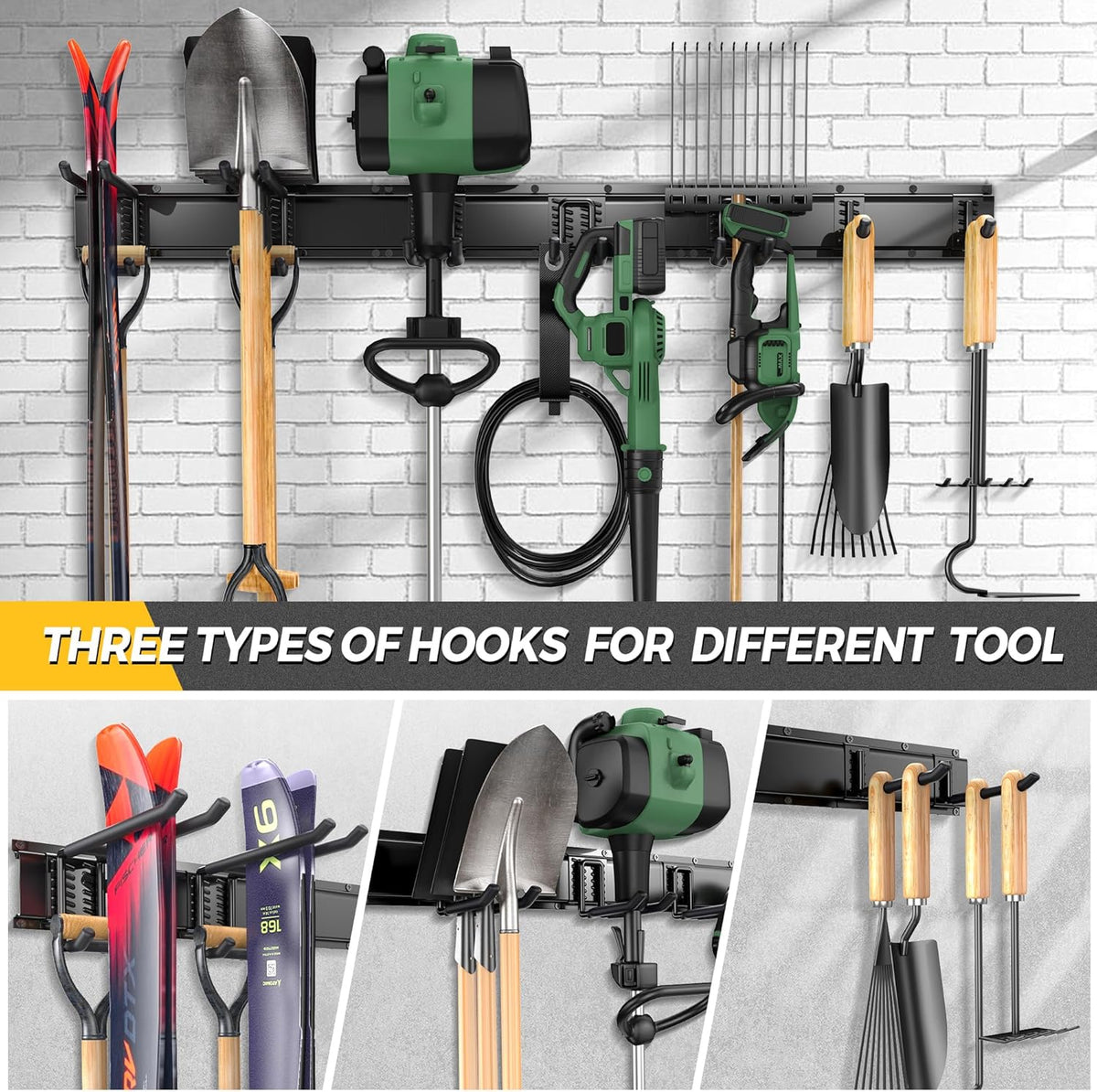 LBT 49.5"Garage Tool Organizer Wall Mount 500lbs Garden Tool Organizer for Garage with Adjustable Hooks,Heavy Duty Yard Tool Storage Rack, Anti-Rust Shed Rack Holder Hanging Rake Broom Mower Snowboard