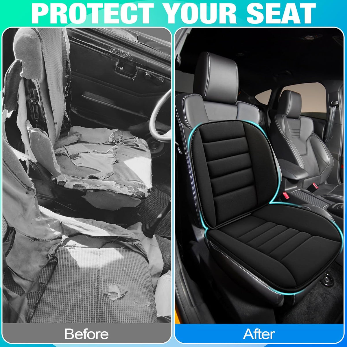 MYFAMIREA Car Seat Cushion and Lumbar Support Pillow 1.2'' Thick Memory Foam Desk Chair Cushion Back Support for Automotive Seat Driver, Travel, Leg and Back Pain Relief, Washable, Adjustable, Black