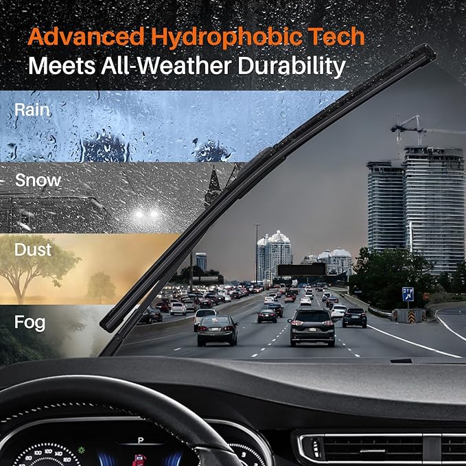 DOG TAIL Water Repellent Silicone Wiper Blades 22 inch (2 Pack) with Multiple Adapters and 2 Refills, Automotive Replacement Front Windshield Wiper Blades for My Car with Water Repellency DropClear