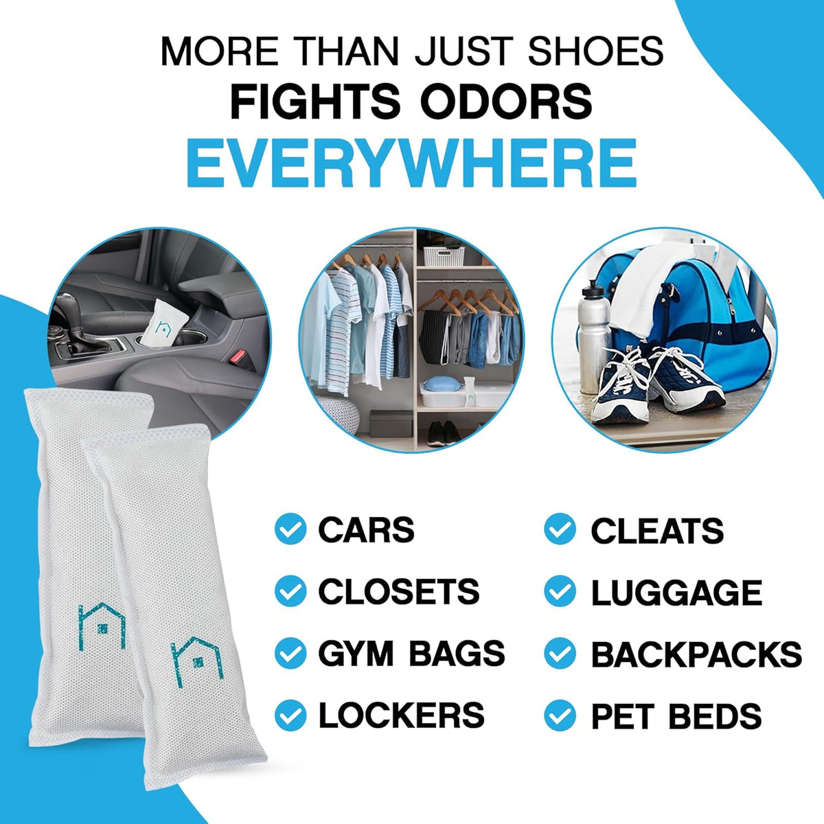 NonScents Shoe Deodorizer 1-Pack (2 Count) - Odor Eliminator, Air Freshener, Smell Absorber, Scent Remover for Shoes, Gym Bags, Soccer Cleats, Closets, Pet Area, Reusable - Shoe Deodorant