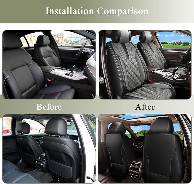 Front Set Car Seat Covers Fit for Toyota Highlander Seat Covers 2008-2025 2026 Breathable Perforated Leather Seat Cover Automotive Interior Accessories (2 Seats, Black&Gray)