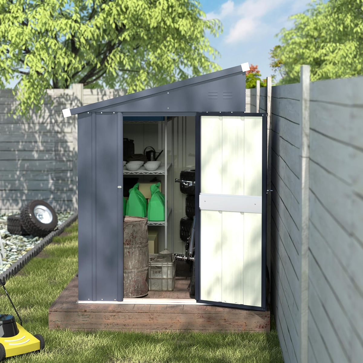 BlueWish 4'x6' Storage Shed, Lean-to Outdoor Storage Shed with Built in Vents, Metal Tool Shed Small Shed Kit with Galvanized Sloping Roof, Sheds & Outdoor Storage for Tool Storage