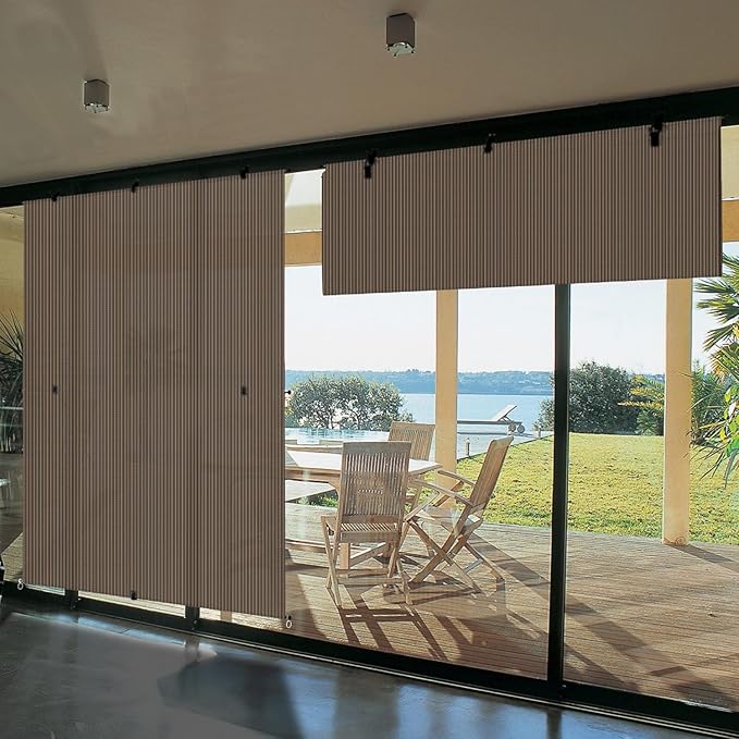 Bynbbur 4'W x 11.5'H Outdoor Patio Shades Foldable Roller Blinds, 220 GSM Sun Shade Roll Up Porch Screens Exterior Shade Cloth for Deck Pergola Backyard, Brown