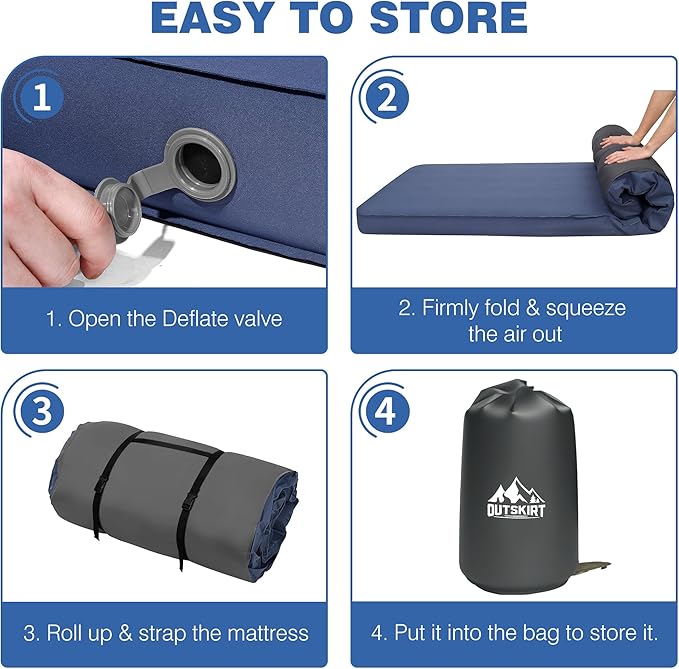 OUTSKIRT Ultralight Self Inflating Sleeping Pad, 4" Thick Camping Mattress with Pump Pack, 9.5 R-Value Insulated Sleeping Mat, Portable Camping Bed for Tent, Car, Truck or Van, 4 Season Camp Mattress