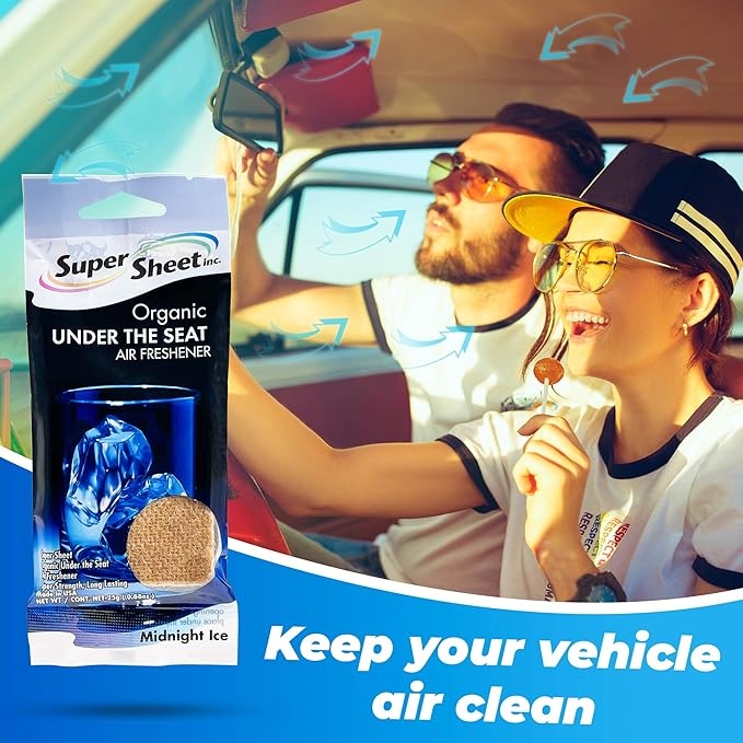 Super Sheet, Organic Under the Seat Car Air Freshener, Long Lasting Fragrance, Midnight Ice Scent, 3 Pack