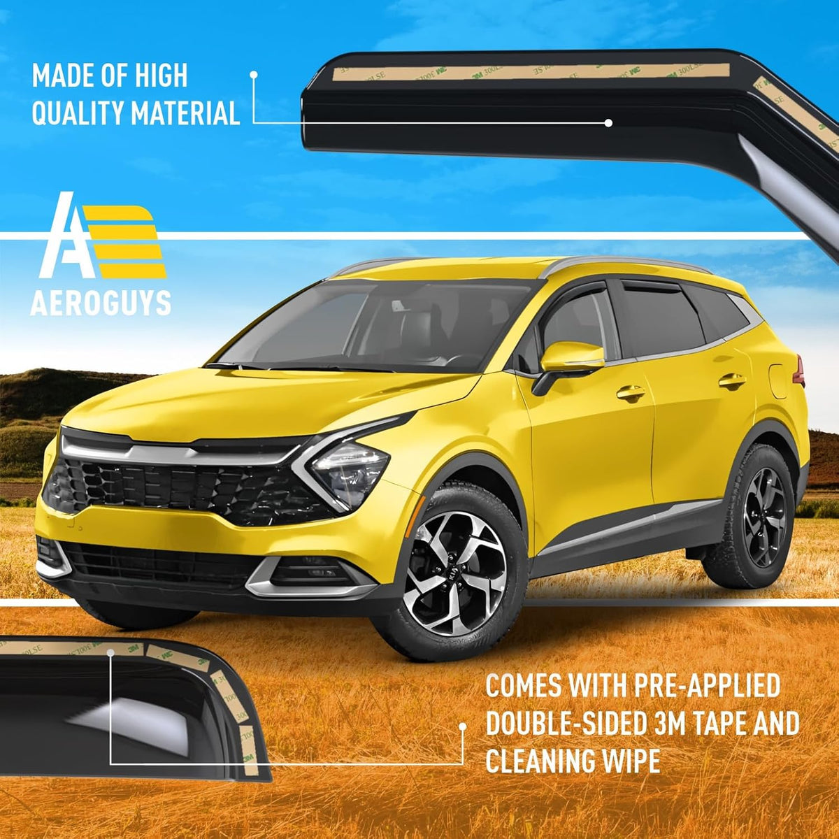 Extra Durable Window Deflectors in-Channel Window Visors Rain Guards Fit for Kia Sportage 2023-2025, Sun Visors, Wind Vent for Shades, Exterior Car Accessories - 4 pcs. AG0860