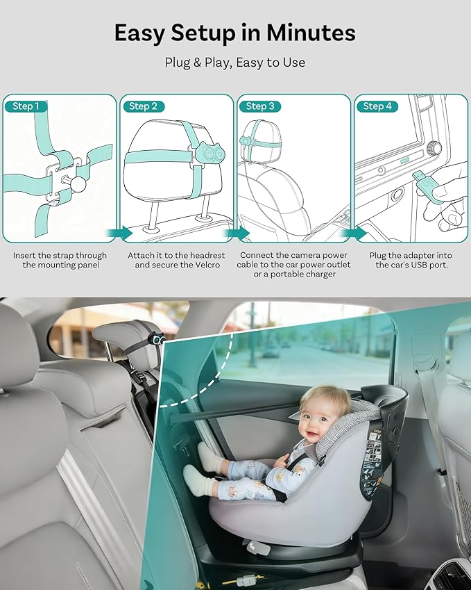 OTTOCAST Cabin Care Car Camera for Baby, Wireless CarPlay Adapter with 1080P Baby Car Camera, HD Night Vision, 150° Wide Angle, Real-Time Rear Seat Monitor, Easy Installation