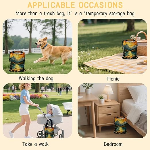 Lake in Mountains Car Garbage Bag, Small Car Trash Bag Hanging,Drawstring Car Garbage Bag with Adjustable Buckle for Car Back Seat,SUVs,Camping,Road Trips