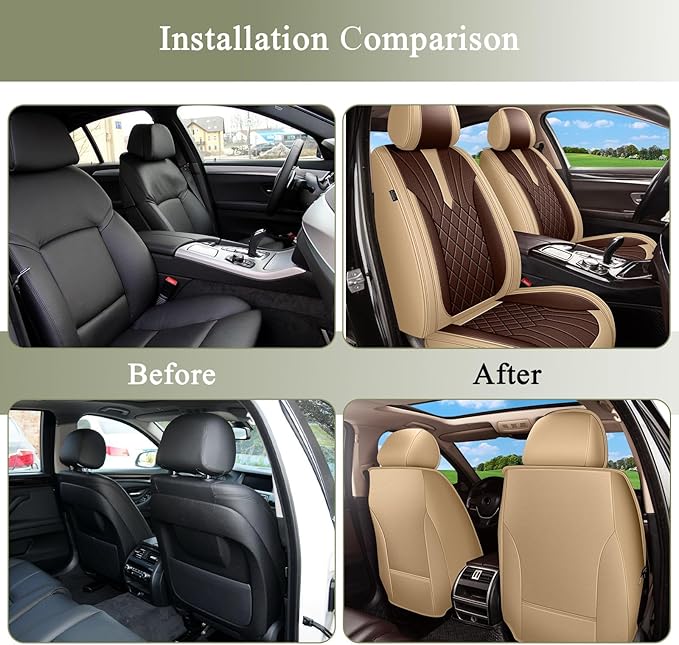 Breathable Car Seat Covers for Subaru Forester 2007-2025 2026, Front Seats, Perforated Leather, Seat Protector, Interior Trim for Subaru Forester Accessories (Beige&Brown)