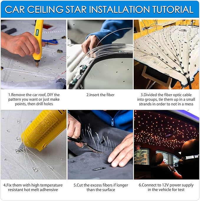 ATOKEE 10W Twinkle 550pcs Starlight Headliner Kit, 0.03in 9.8ft Fiber Optic Star Lights for Car Home Roof Use with APP/Remote Control