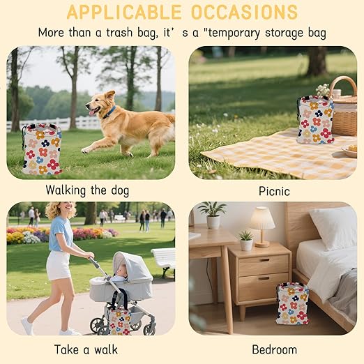 Colorful Groovy Flowers Car Trash Bag, Strap Drawstring Car Garbage Bags,Car Back Seat Organizer with Adjustable Buckle for Car Accessories