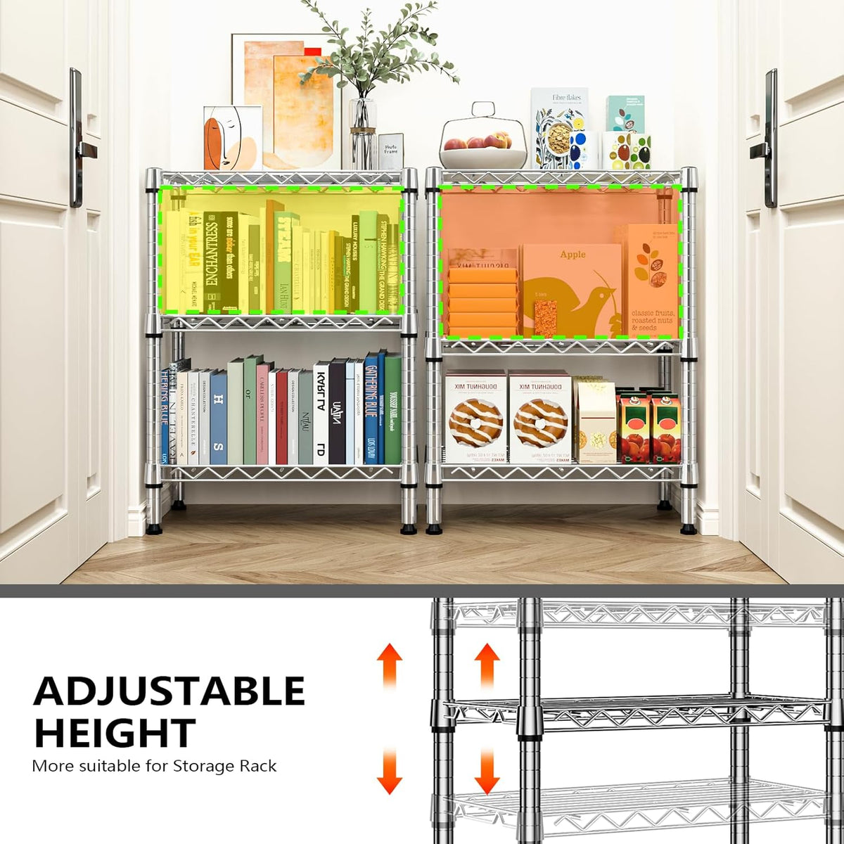 750 lbs 3 Tier Shelf Metal Storage Shelves Wire Rack Closet Organizers with PP Board for Garage Kitchen Bathroom Laundry Chrome 11.8" D x 21.7" W x 28.6" H