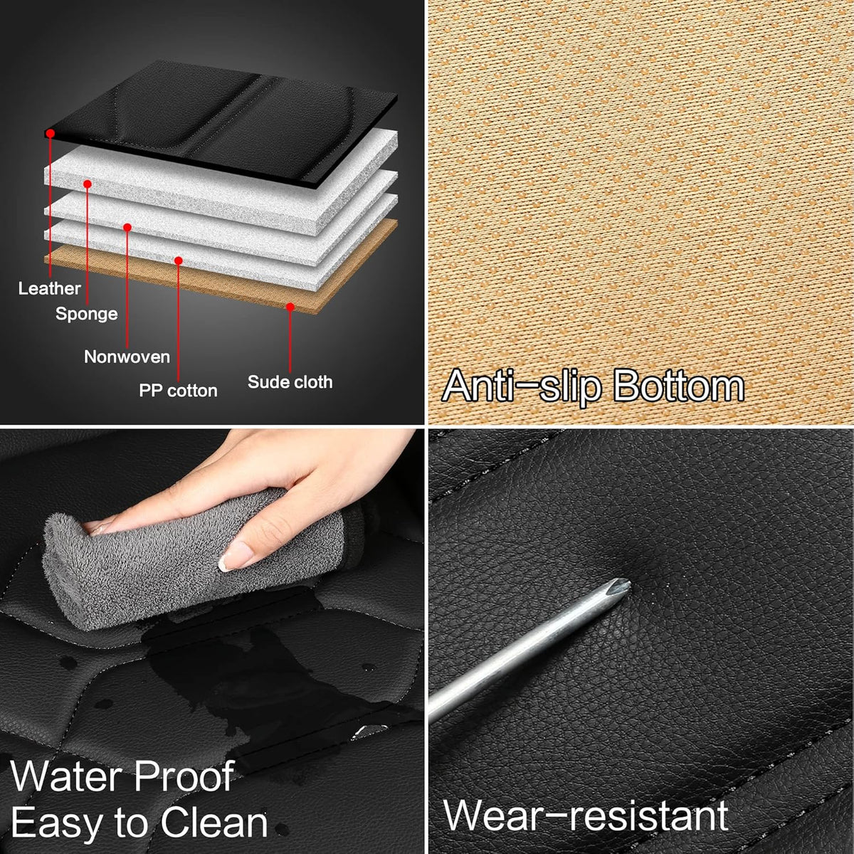 Pariitadin Leather Car Seat Covers Full Set, Waterproof Faux Leather Seat Covers for Cars, Non-Slip Car Interior Covers Universal Fit for Most Cars Sedans Trucks SUVs, Black