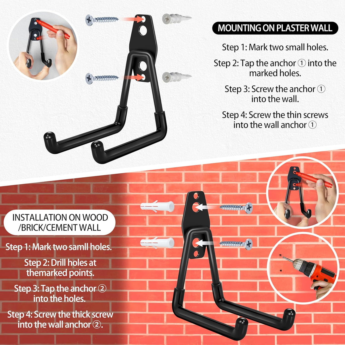 18 Pack Garage Hooks Heavy Duty - Anti-Slip Coating, Garage Storage Hooks for Hanging Bike,Ladder,Garden Tools,Hose